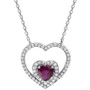 Ruby (5/8 ct. t.w.) & Diamond (1/4 ct. t.w.) Heart 16"  Pendant Necklace in 14k White Gold