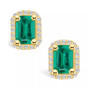 Emerald (1-1/8 Ct. t.w.) and Diamond (1/5 Ct. t.w.) Halo Stud Earrings