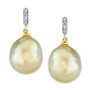 Cultured Golden South Sea Baroque Pearl (11mm) & Diamond Accent Drop Earrings in 10k Gold