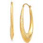 Ribbed Texture Oval Hoop Earrings in 14k Gold