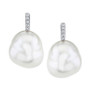 Cultured South Sea Baroque Pearl (12mm) & Diamond Accent Drop Earrings in 14k White Gold