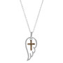 Champagne Diamond Accent Angel Wing Cross Pendant Necklace in Sterling Silver