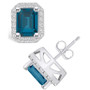 London Topaz (4 ct. t.w.) and Diamond (3/8 ct. t.w.) Halo Stud Earrings in 14K White Gold