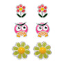 Children's  Owl, Blossom, Flower Stud Earrings - Set of 3 in Sterling Silver
