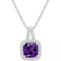 Amethyst (1-1/2 ct. t.w.) & Diamond (1/6 ct. t.w.) Cushion Halo 18" Pendant Necklace in Sterling Silver (Also in Citrine, Garnet, Peridot, & Blue Topaz)