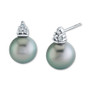 Cultured Tahitian Pearl (9mm) & Diamond (1/8 ct. t.w.) Stud Earrings in 14k White Gold