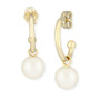 Pearl (6 mm) Drop Hoop Earrings Set in 14k Yellow Gold