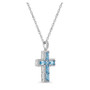 Sterling Silver Halo Birthstone Style Genuine Swiss Blue and White Topaz Fancy Cut Cross Pendant Necklace