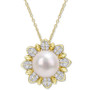 Cultured Freshwater Pearl (8-1/2mm) & White Topaz (1 ct. t.w.) Flower 18" Pendant Necklace in Gold-Tone Plated Sterling Silver