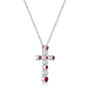 Sterling Silver modern 7/8 (ct. t. w.) Alternating Created Red Ruby and Created White Sapphire Bezel Set Cross Pendant Necklace