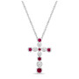 Sterling Silver modern 7/8 (ct. t. w.) Alternating Created Red Ruby and Created White Sapphire Bezel Set Cross Pendant Necklace