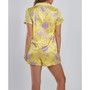 Women's Satin Print 2 Piece Notched Short Sleeve and Shorts Pajama Set