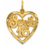Sweet 16 Heart Charm Pendant in 14k Yellow Gold