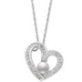 Cultured Freshwater Button Pearl (6mm) & Cubic Zirconia Heart 18" Pendant Necklace in Sterling Silver