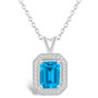 Blue Topaz (2 ct. t.w.) and Diamond (1/7 ct. t.w.) Halo Pendant Necklace in Sterling Silver