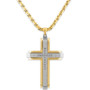Men's 1/10 Carat Diamond Cross Pendant 22" Chain in Stainless Steel and Gold Tone Ion Plating
