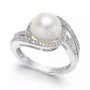 White Cultured Freshwater Pearl (9mm) and Diamond (1/3 ct. t.w.) Swirl Ring in 14k White Gold (Also Available in 14k Yellow Gold & 14k Rose Gold)