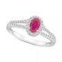 Emerald (1/2 ct. t.w.) & Diamond (1/4 ct. t.w.) Oval Halo Split Shank Ring in Sterling Silver (Also in Ruby & Sapphire)