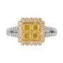 Sunny Yellow Diamond (1-1/6 ct. t.w.) & Vanilla Diamond (1/4 ct. t.w.) Quad Cluster Halo Ring in Platinum & 18k Gold