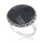Faceted Onyx (18 x 5mm) & Marcasite Ring in Sterling Silver