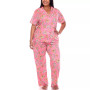 Plus Size Short Sleeve Pants Tropical Pajama Set, 2-Piece