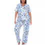 Plus Size Short Sleeve Pants Tropical Pajama Set, 2-Piece