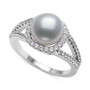 Cultured Freshwater Button Pearl (8mm) & Cubic Zirconia Statement Ring