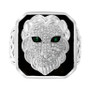 EFFY® Men's Diamond (1/2 ct. t.w.) & Emerald Accent Black Enamel Lion Ring in Sterling Silver