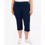 Plus Size Essentials Solid Pull-On Capri Pants with Detailed Split Hem