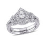 Certified Diamond (7/8 ct. t.w.) Pear-Shape Halo Split Shank Bridal Set in 14k White Gold