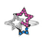 Multi-Gemstone (1/4 ct. t.w.) & Vanilla Diamond (1/10 ct. t.w.) Triple Star Statement Ring in 14k White Gold