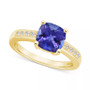 Tanzanite (2-1/3 ct. t.w.) & Diamond (1/8 ct. t.w.) Cushion Ring in 14k Gold