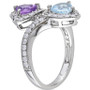 Amethyst (5/8 ct. t.w.), Blue Topaz (7/8 ct. t.w.), & Lab-Created White Sapphire (7/8 ct. t.w.) Heart Bypass Ring in Sterling Silver