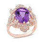 Amethyst (4 ct. t.w.) and Diamond (1/4 ct. t.w.) Floral Vintage Cocktail Ring in 14k Rose Gold