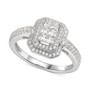 Cubic Zirconia Square Cluster Double Halo Ring Sterling Silver