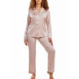 Women's Brillow Satin Striped Button Down Pajama Pant Set, 2 Piece