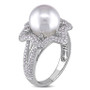South Sea Cultured Pearl (10-10.5mm) and Diamond (1 ct. t.w.) Floral Halo Cocktail Ring in 14k White Gold
