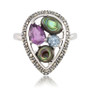 Marcasite and Amethyst (1-1/4 ct. tw.), Abalone (9/10 ct. t.w.) and Blue topaz (1/4 ct. t.w.) Teardrop Ring in Sterling Silver