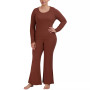 Women's Ribbed Long-Sleeve Sleep T-Shirt & Ribbed Flare-Leg Sleep Pants Sleep Separates