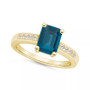London Blue Topaz (2 ct .t.w.) and Diamond (1/8 ct .t.w.) Ring in 14K Yellow Gold