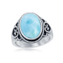 Sterling Silver Oval Larimar Filigree Design Ring