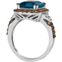 Couture Deep Sea Blue Topaz (5 ct. t.w.), Chocolate Diamonds (3/4 ct. t.w.) & Nude Diamonds (1/10 ct. t.w.) Square Halo Ring in Platinum