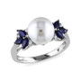 Freshwater Cultured Pearl (9-9.5mm), Sapphire (5/8 ct. t.w.) and Diamond Accent Ring in 10k White Gold