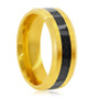 Mens Stainless Steel Black Carbon Fiber Ring - Gold Plated