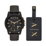 Men's Chronograph  Black Silicone Strap Watch 45mm Gift Set