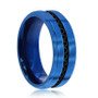 Mens Stainless Steel Black CZ Eternity Band Ring - Blue Plated
