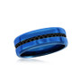 Mens Stainless Steel Black CZ Eternity Band Ring - Blue Plated