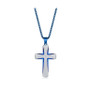 Men's Stainless Steel Silver & Blue Plated Single CZ Cross Necklace