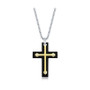 Mens Stainless Steel Black Carbon Fiber & Gold Cross Necklace