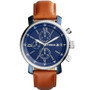 Men's Rhett Chronograph Silver-Tone Leather Watch 42mm